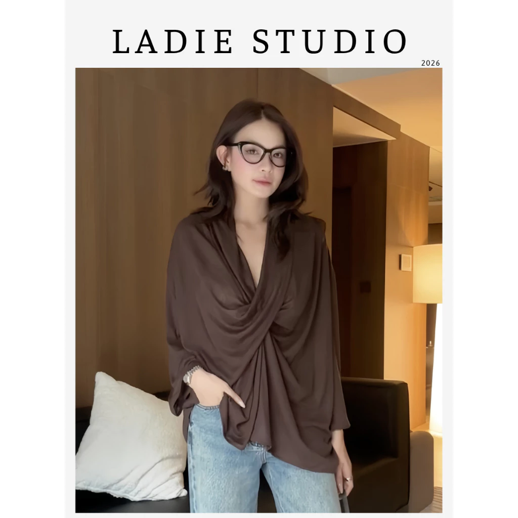 [LADIE STUDIO] Áo thun tay dài cổ xoắn – áo tay dài nữ mềm mại nữ tính AO16