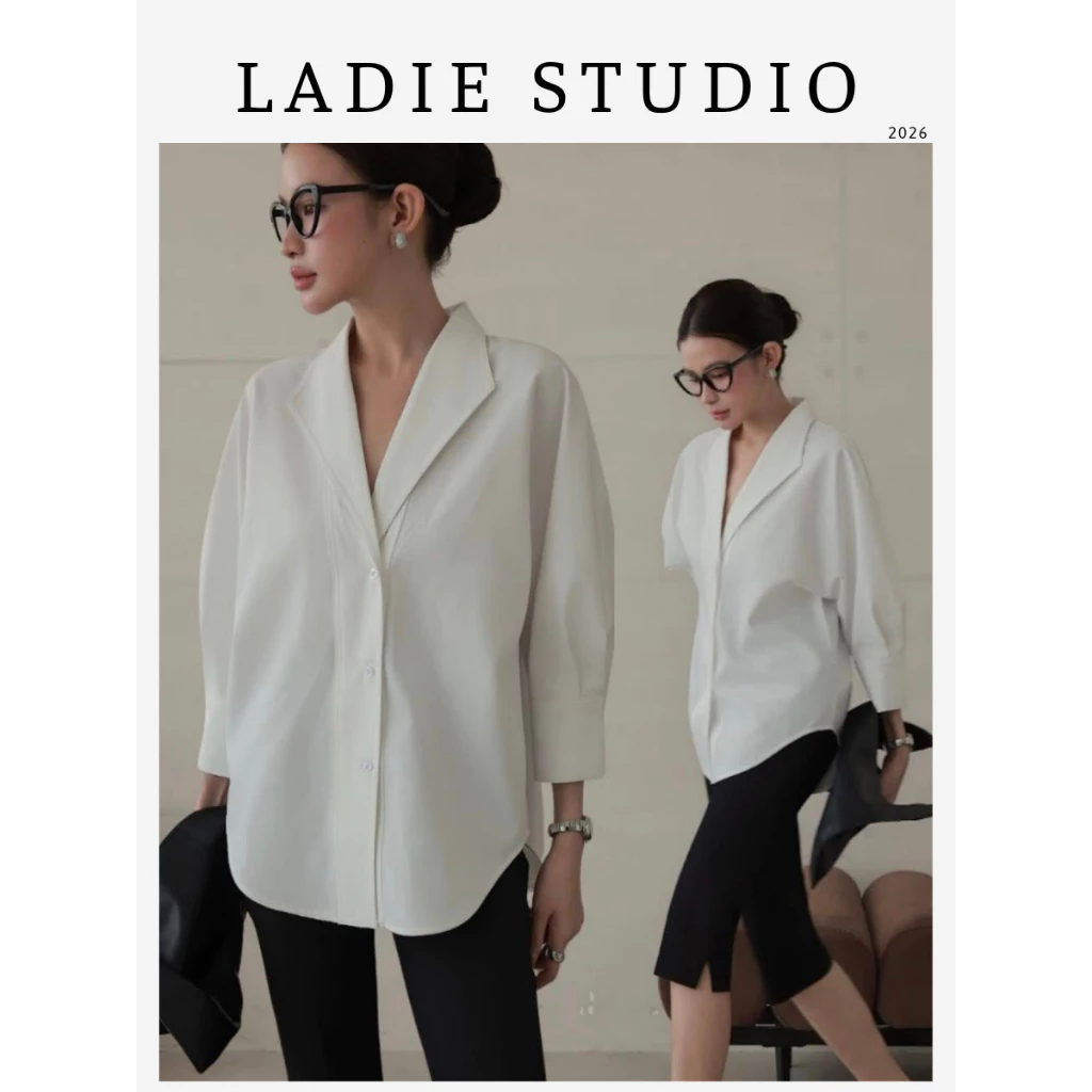 [LADIE STUDIO] Áo sơ mi minimal cổ vest – áo nữ công sở hiện đại thanh lịch AO18
