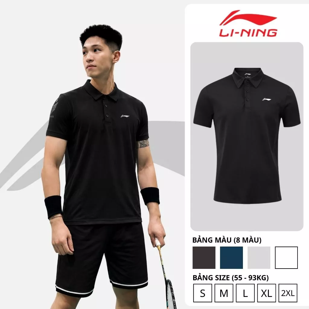Áo polo nam Li-Ning 8 MÀU, Áo nam vải thể thao mát co giãn 4 chiều, thấm hút, không nhàu Regular Fit