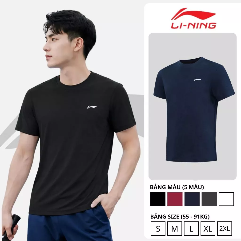Áo thun nam C1 Li-Ning chính hãng, Áo nam vải thể thao mềm mát, co giãn, thấm hút, Áo tập gym, chạy bộ