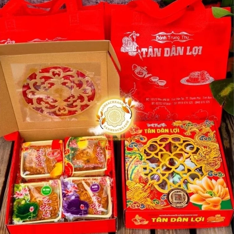 Combo 4 Bánh Trung Thu Tân Dân Lợi Kèm Hộp / Ko Hộp -  Mẫu Hộp Tân Dân Lợi