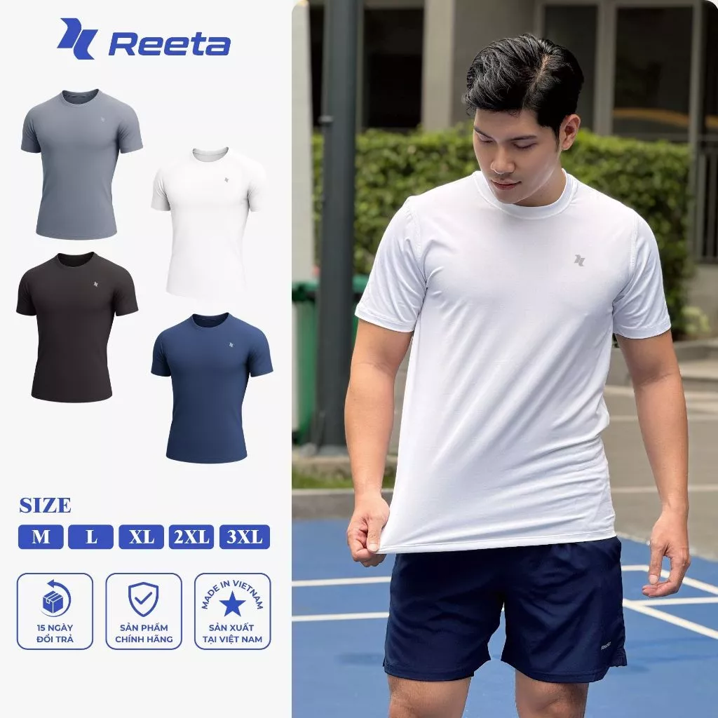 Áo thể thao nam Reeta cổ tròn ngắn tay chạy bộ tập gym chất vải thoáng mát thấm hút nhanh khô  - A102