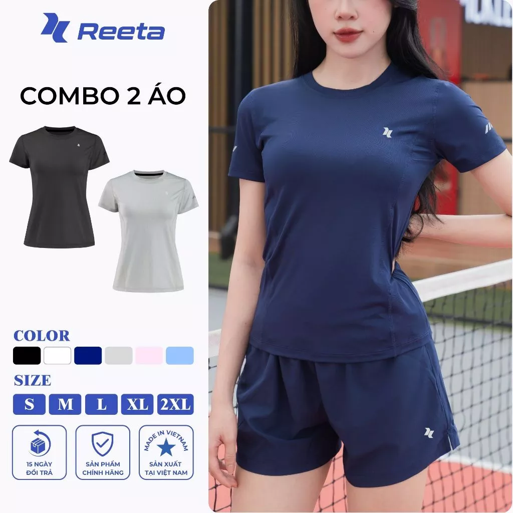 [Combo 2] áo thun thể thao nữ ngắn tay cổ tròn Reeta chạy bộ,cầu lông..vải mềm mịn,co giãn 4 chiều thoáng khí - A003