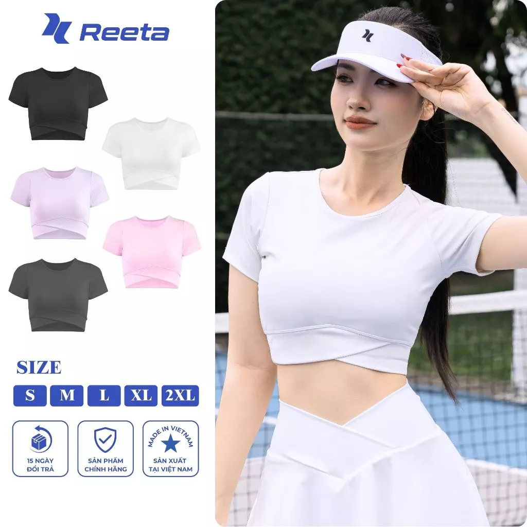 Áo croptop Reeta thiết kế đai chéo có tay form ôm có mút ngực sẵn tập gym yoga ôm body thoáng mát thấm hút tốt-A049