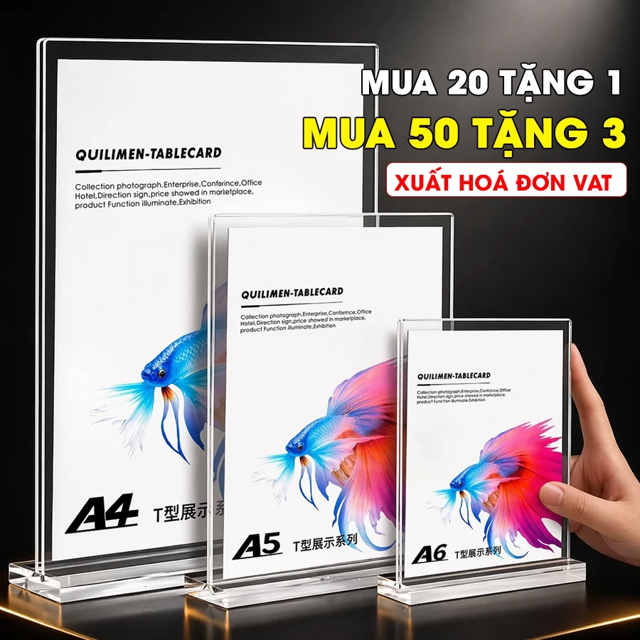 (Xuất hoá đơn VAT) Bảng mica trong suốt đế trong, Bảng menu mica A4, A5, A6, Bảng quét mã QR