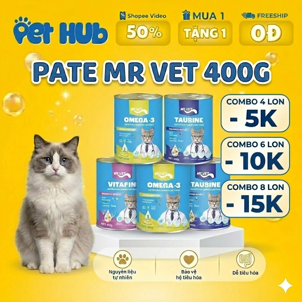 [400g] Pate MR VET Dạng Lon 400g Thức Ăn Ướt Cho Mèo Bổ Sung Dinh Dưỡng Toàn Diện - Pet Hub