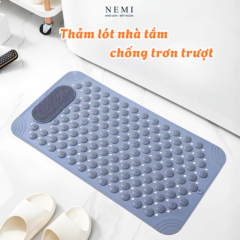 Thảm lót nhà tắm chống trượt massage chân chất liệu TPE siêu bền cao cấp, có lỗ thoát nước nhanh chóng