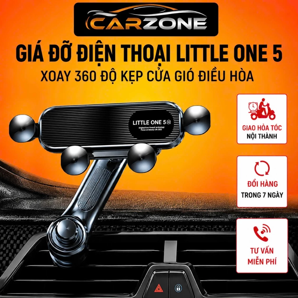 Giá Đỡ Điện Thoại Ô Tô CARZONE LITTLE ONE 5 - Kẹp Cửa Gió Điều Hòa Xoay 360 Độ, Kẹp Tự Động Cao Cấp