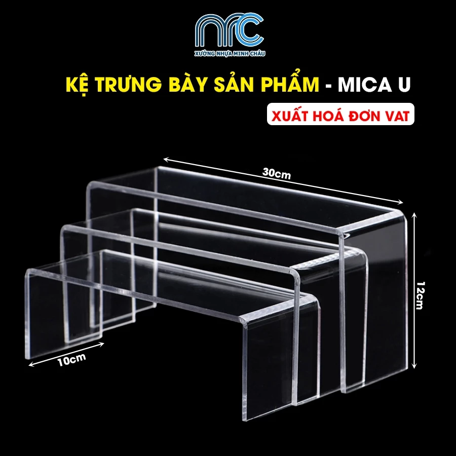 (Xuất hoá đơn VAT) Combo 2 Kệ trưng bày mô hình, Kệ mica chữ U trong suốt để sản phẩm Livestream, mô hình