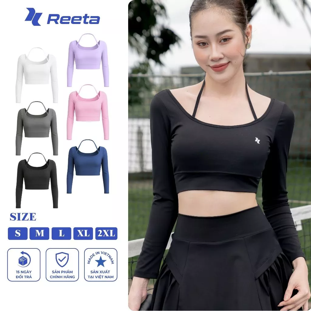 Áo dài tay croptop Reeta form ôm có mút ngực sẵn tập gym yoga ôm body thoáng mát thấm hút tốt-A074