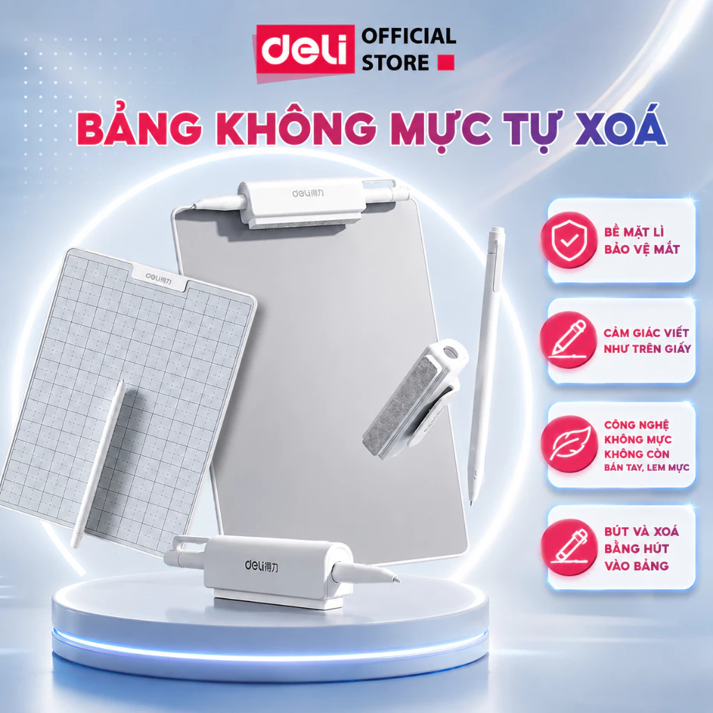 Bảng Viết Tự Xóa Không Mực Deli Có Từ Tính, Bảng Trơn, Ô Ly Kèm Bút Phù Hợp Viết Note, Học Tập