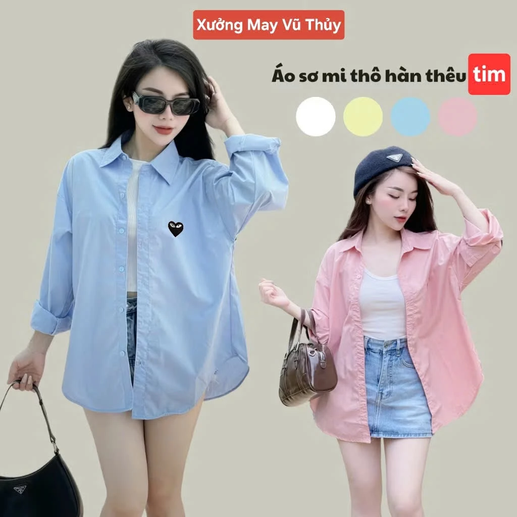 Áo Sơ Mi Tay Dài Nữ Chất Thô Hàn Loại 1 Form Rộng Trẻ Trung Năng Động V001