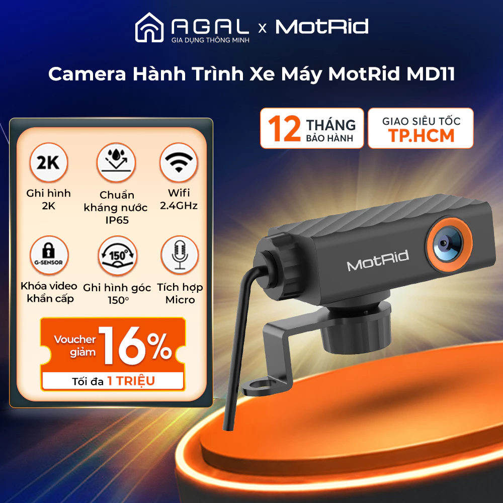 Camera Hành Trình Xe Máy MotRid MD11 Ghi Hình 2K, Chống Nước IP65, Tích hợp Micro, G-Sensor