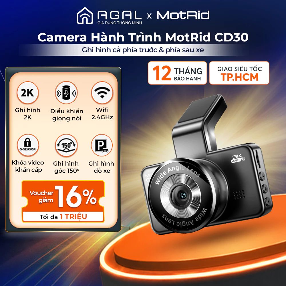 Camera Hành Trình Motrid CD30 3K Wifi 2.4ghz, Điều khiển bằng giọng nói, Bảo hành 12 tháng