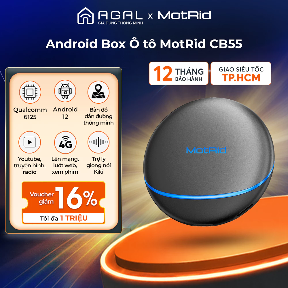 Android Box Ô tô MotRid CB55, Android 12, Ram 4GB Rom 64GB, Chip Qualcomm 6125, Bảo hành 12 tháng