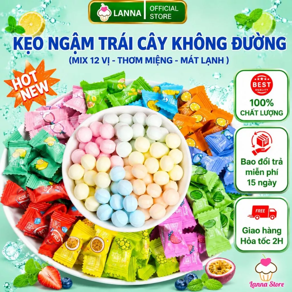 【CHÍNH NGẠCH -TÚI 500G】Kẹo Ngậm Trái Cây 12 Vị Không Đường Xiao Ke Ao La –Bạc Hà Mát Lạnh Thơm Miệng