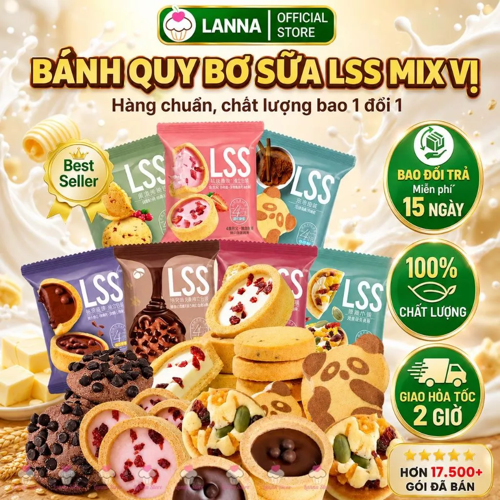 【COMBO 5 Cái】Bánh Quy Bơ Sữa LSS Mix Vị - Bánh Quy LIANSHANGSU Socola Sữa Chua Việt Quất Thơm Ngon