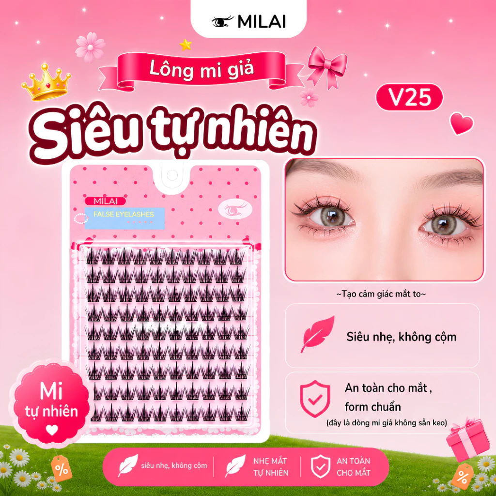 Mi giả không sẵn keo MILAI mã V25 mi cún con (cần dùng tuýp keo dán mi riêng khi sử dụng)