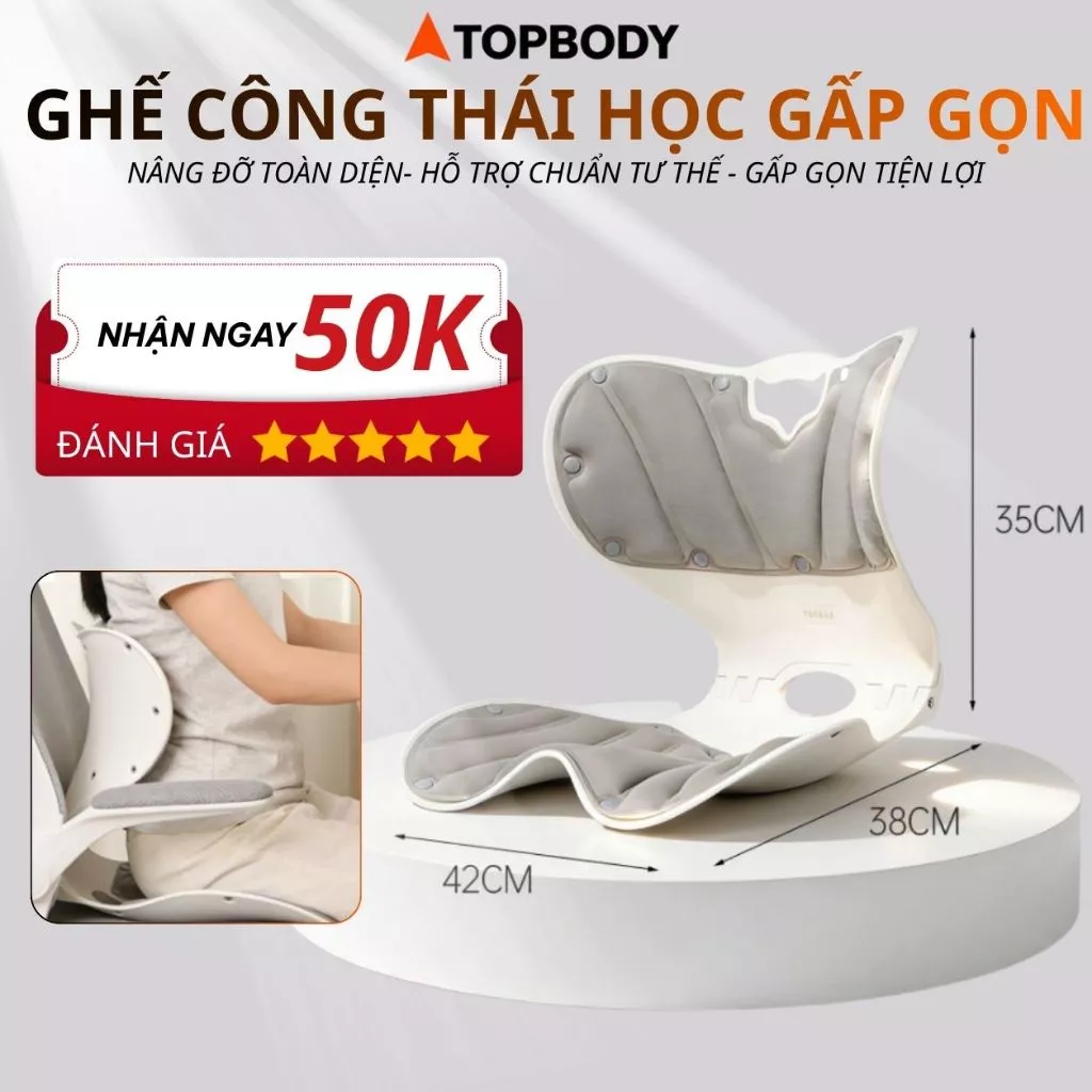 Ghế Công Thái Học Gấp Gọn TOPBODY Bản Nâng Cấp, Ghế Chống Gù Lưng, Hỗ Trợ Cột Sống, Điều Chỉnh Tư Thế Ngồi
