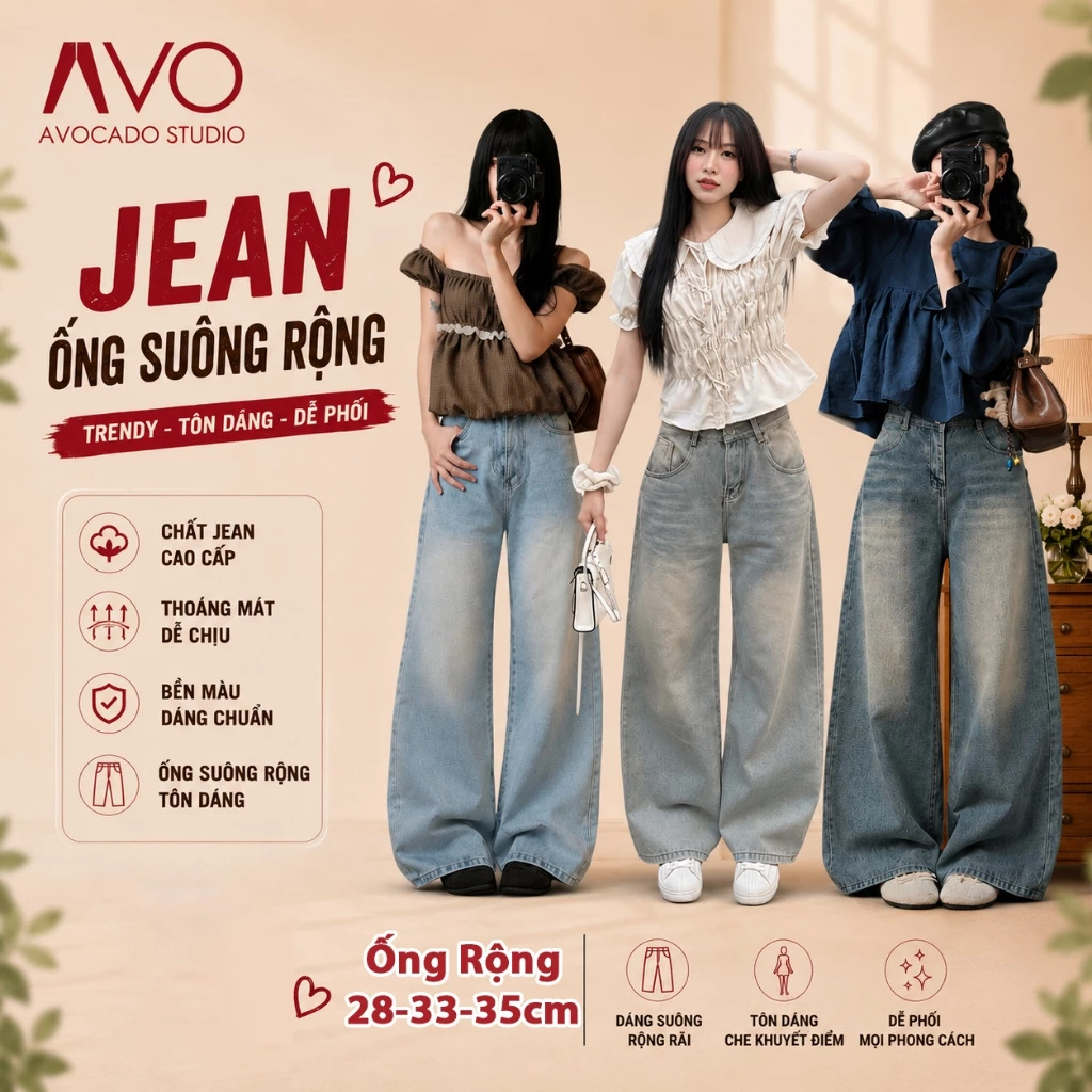 Quần Jeans Ống Suông Ver 1 Avo Avocado nhiều màu tôn dáng form unisex nam nữ