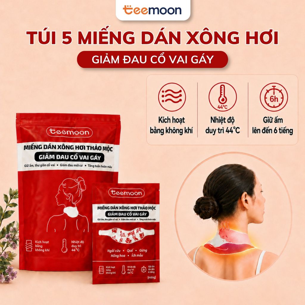 5 Miếng Dán Giữ Nhiệt Xông Hơi Cổ Vai Gáy Thảo Mộc Teemoon - Chiết Xuất Ngải…