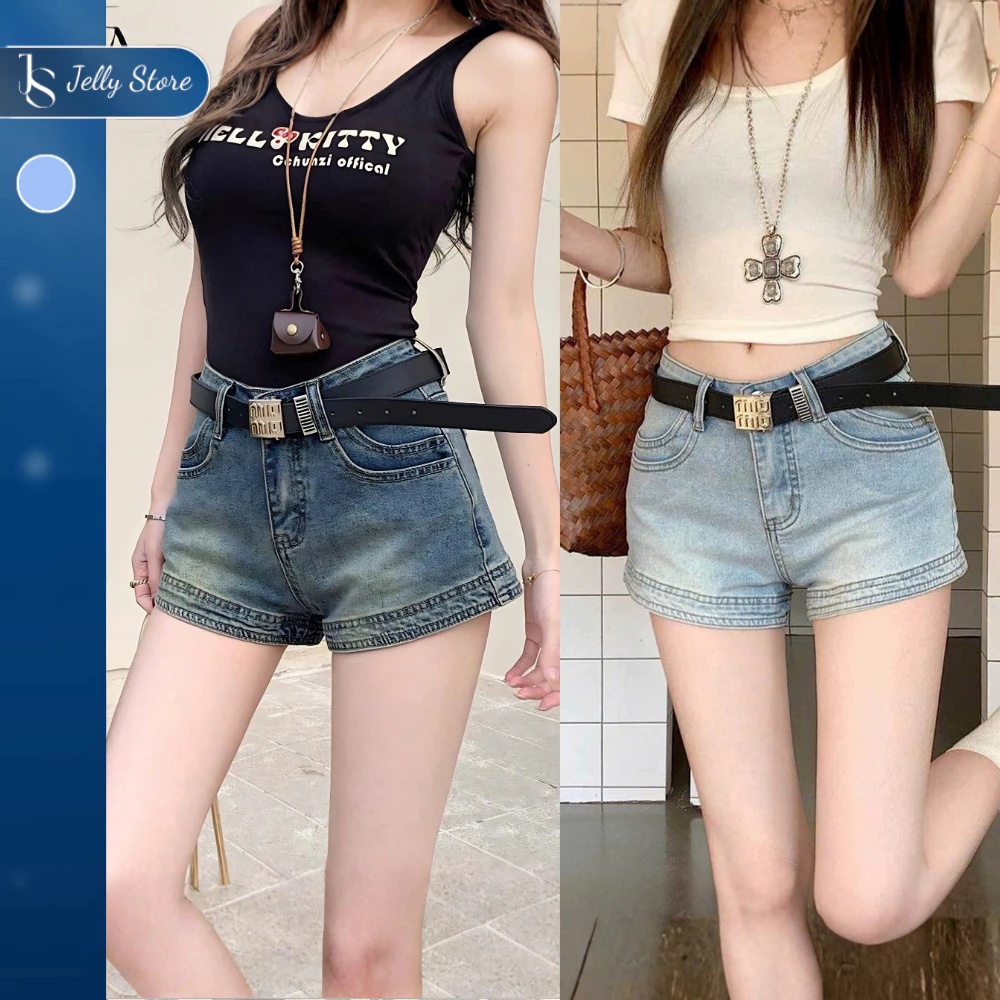 Quần Short Denim Lưng Cao Phối Túi Trước Cho Nữ Cao Cấp Phong Cách Thời Trang Hàn Quốc S008
