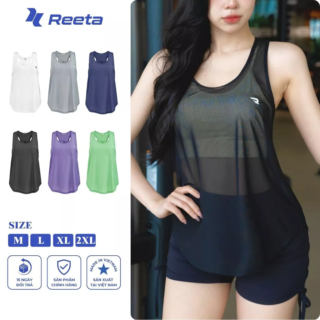 Áo Tank-Top lưới mặc ngoài tập gym, aerobic, yoga thoáng khí, trẻ trung đủ size nhiều màu- A016