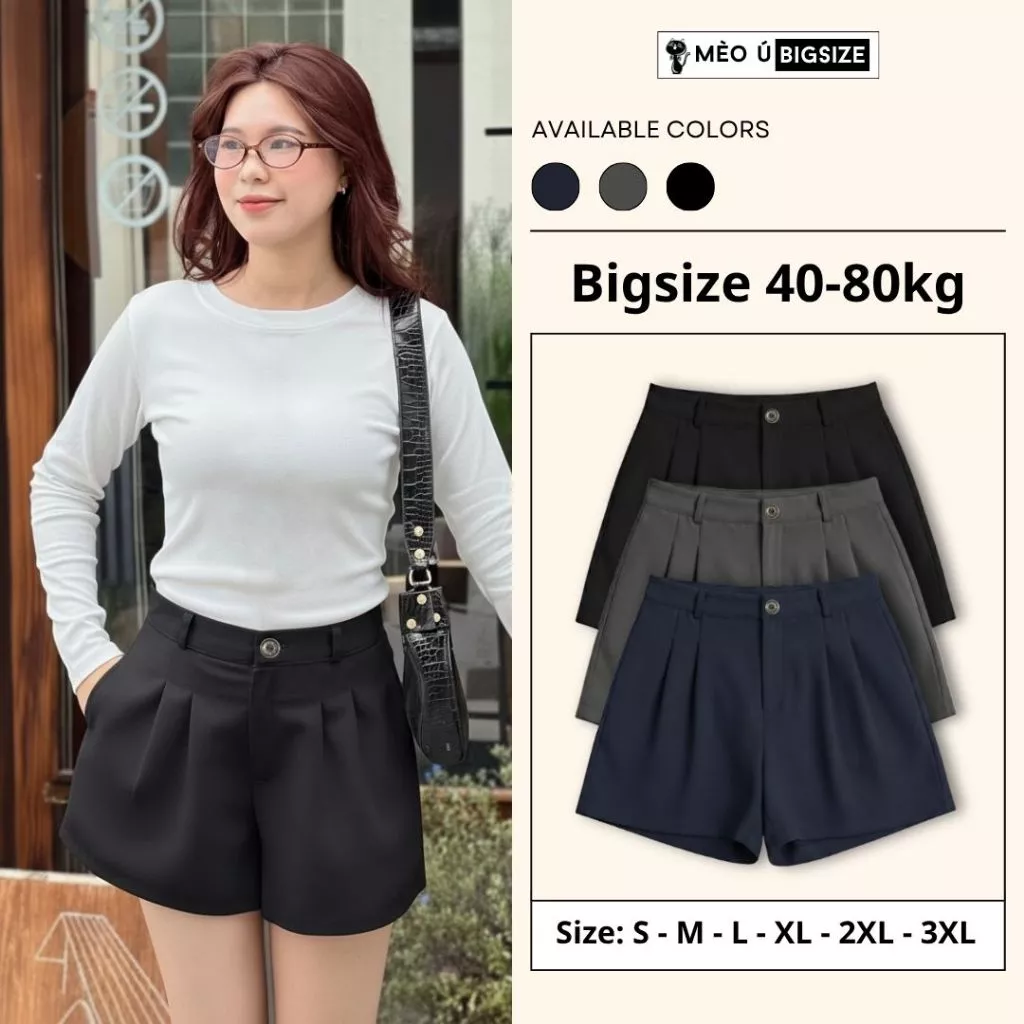Quần short nữ BIGSIZE Mèo ú quần đùi ống rộng cạp cao chất vải mềm mịn phong cách Hàn Quốc 696