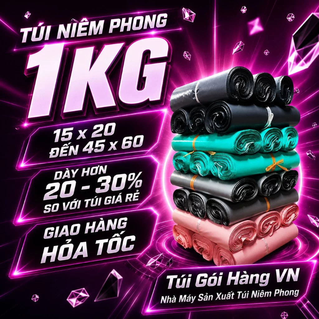 1KG Túi Niêm Phong Giao Hỏa Tốc Hàng Dày Dặn, Keo Dán Tốt, Giá Đã Bao Gồm VAT  - Túi Gói Hàng VN