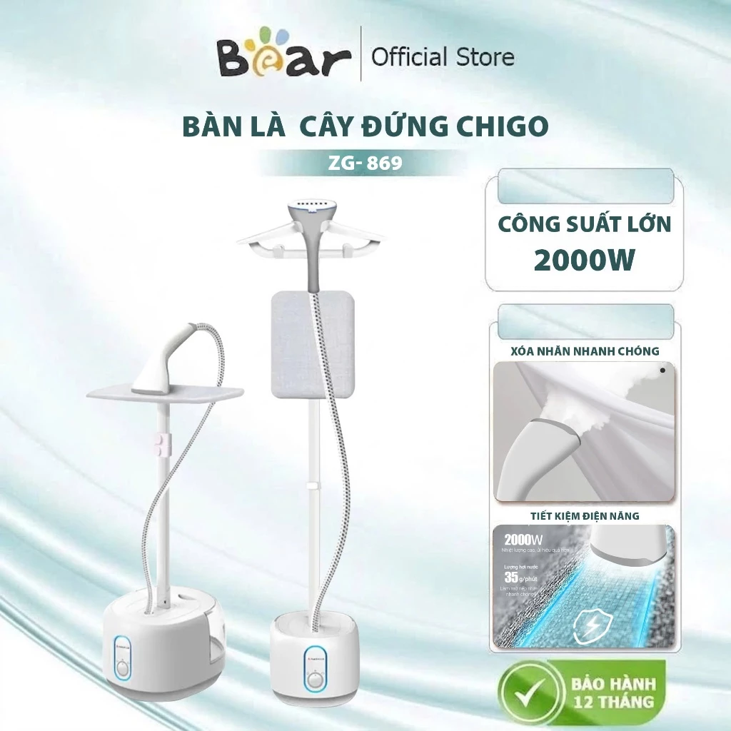 [Bảo hành 12 tháng] Bàn là hơi nước đứng CHIGO ZG-869 Bình chứa nước lớn 3.2L Bàn là ủi hơi nước là phẳng, thích hợp mọi