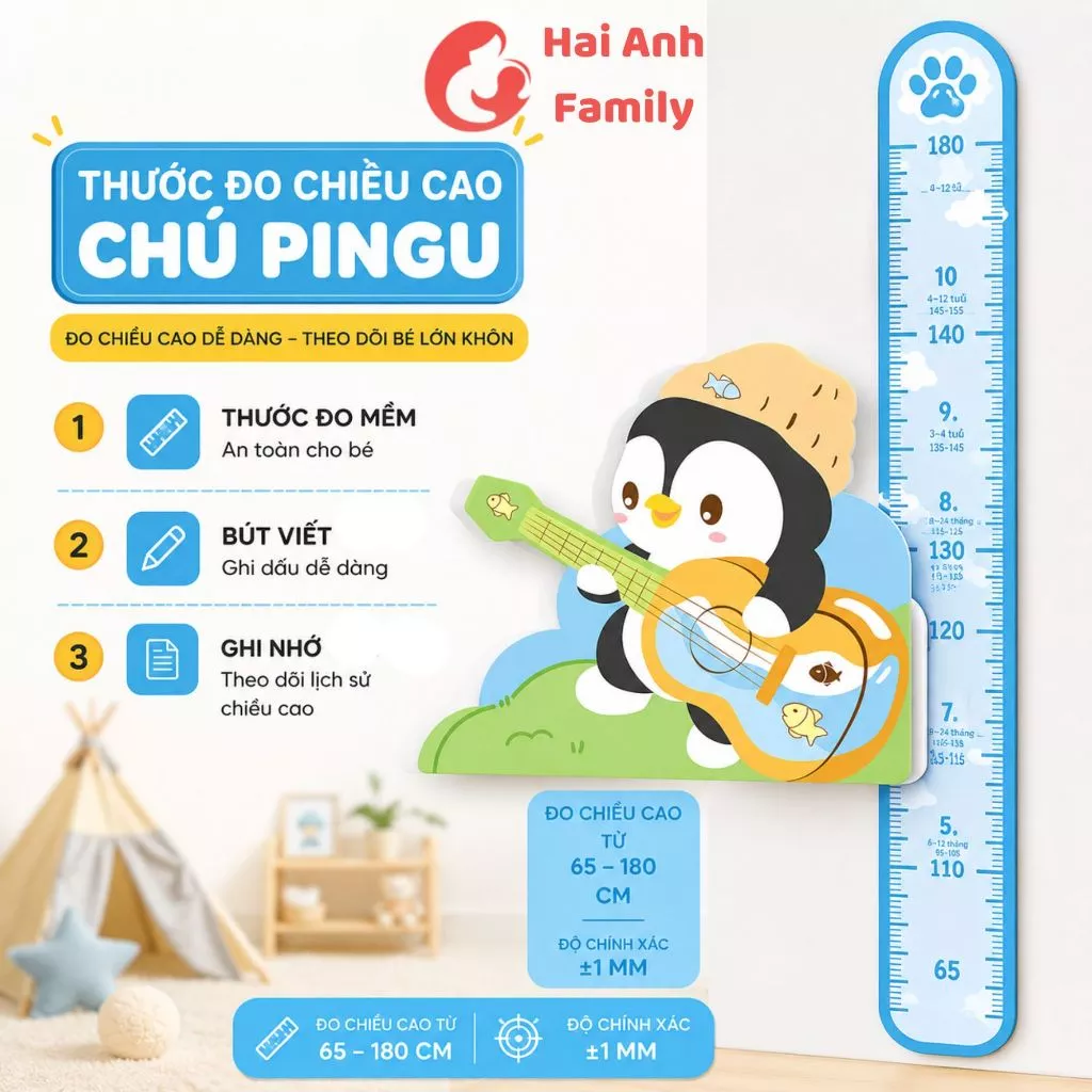 Thước đo chiều cao dán tường cho bé 65-180cm