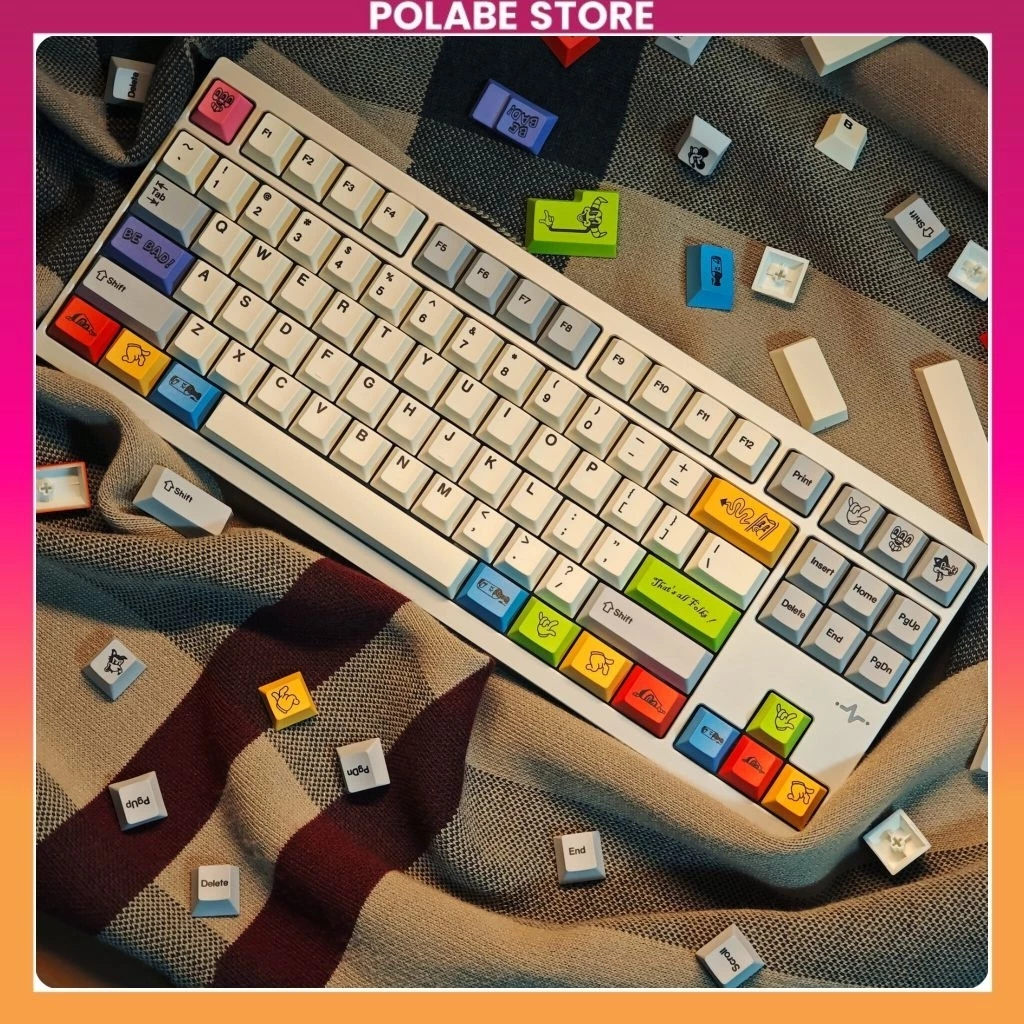 Keycap Rubber Hose Color Vintage Cartoon - Cherry Profile PBT Dyesub Keycap Bàn Phím Cơ 60 65 75 TKL - Polabe