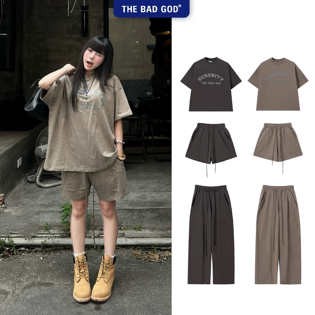 Set Bộ Nữ The Bad God GreyStill - Áo Thun Form BOXY Cotton 250gsm & Quần Short