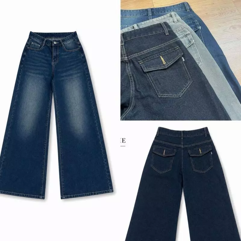 (CHIỀU DÀI 98CM) Q59 - Quần Jean Ống Rộng Lưng Thấp Nắp Túi Dáng Suông Trẻ Trung Ngọc Lucie