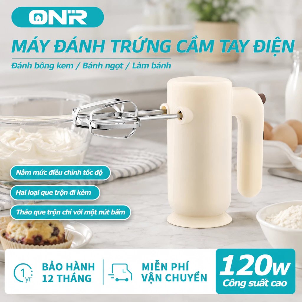 ONR - Máy Đánh Trứng Đa Năng Cầm Tay Gọn Nhẹ Máy Đánh Bông Kem Máy Trộn Bột Dụng Cụ Làm Bánh Tại Nhà