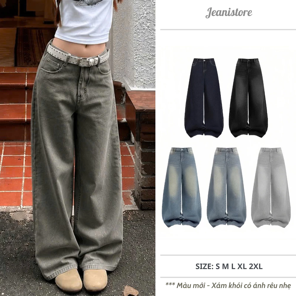 Quần Jeans wash 𝐊𝐢𝐥𝐥𝐬𝐲𝐬𝐭𝐞𝐦 ống rộng Mountain quần bò wash màu unisex thời trang nam nữ by Jeani Store