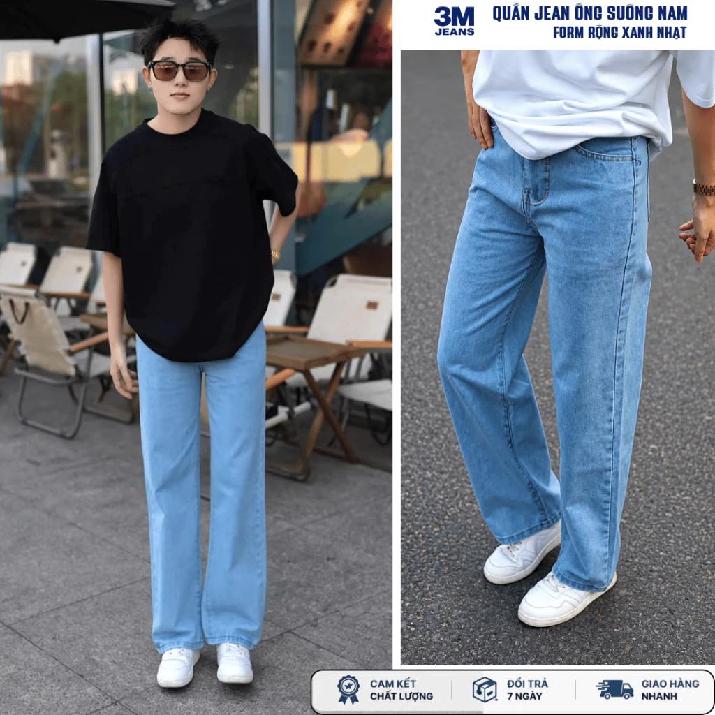 Quần jean nam Đen Xám Trầm Smoke ống suông rộng HELLOYOU, quần bò nam baggy chất jeans cao cấp phong cách Retro