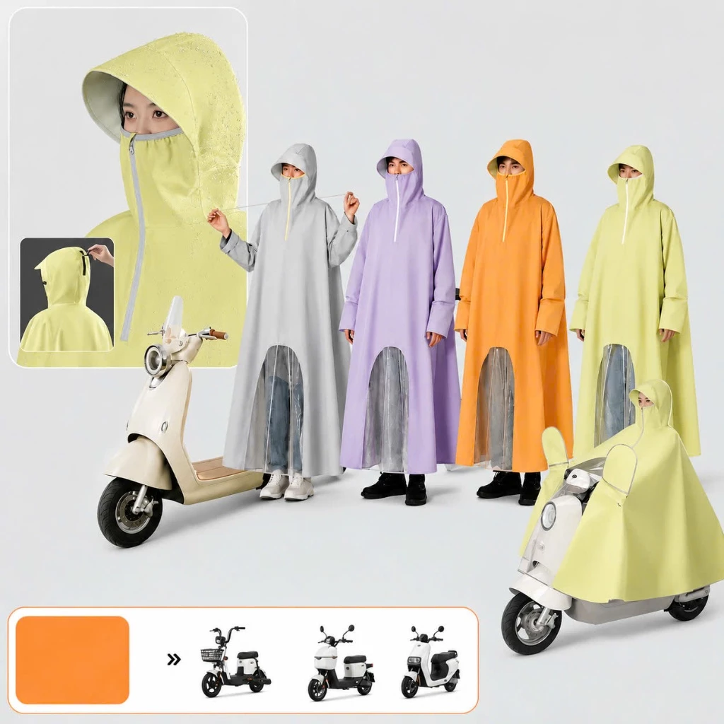 Áo Mưa PONCHO Đi Xe Máy, Xe Điện Che Kín Toàn Thân Có Mũ Cứng Bảo Vệ Đầu, Che Mặt Chắn Mưa Chống Tạt Nước