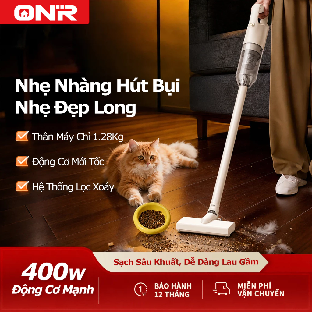 ONR-Máy Hút Bụi Cầm Tay Có Dây 21000Pa, Hút & Lau Nhà Đa Năng, 2 in 1 Đa Dạng Đầu Hút