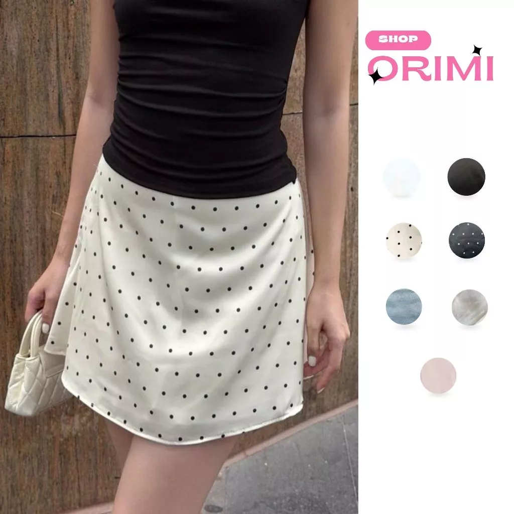 Chân váy lụa dáng ngắn trên gối xoè trắng/đen/chấm bi F8 Bigsize - Orimi