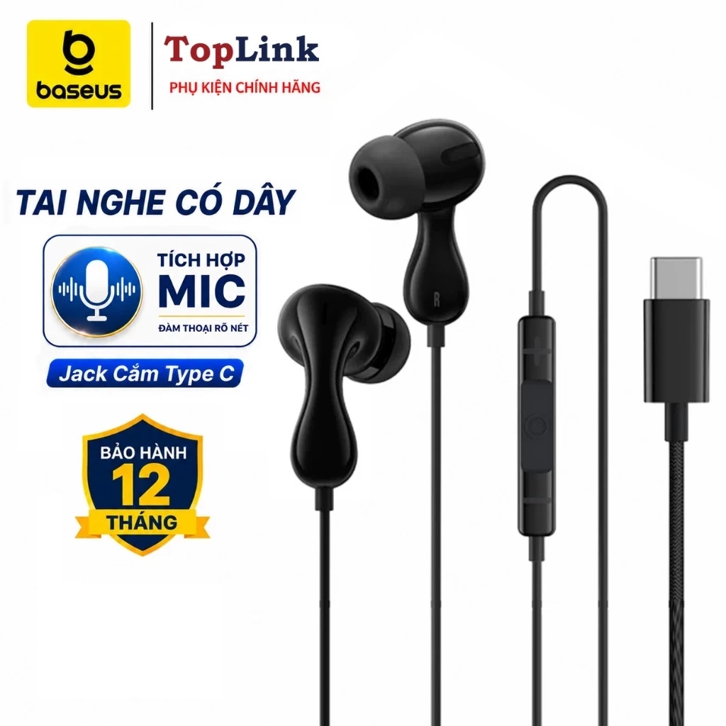 Tai Nghe Nhét tai Có Dây Jack Type-C/3.5mm Baseus CZ20/HZ20 Âm Thanh Hi-Res Có Mic Đàm Thoại Thiết Kế Công Thái Học
