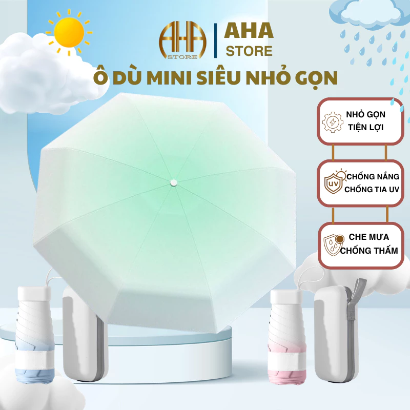 Ô Dù Gấp Gọn Mini Bỏ Túi, Ô Dù Che Mưa Đi Nắng UPF 50+ Chống Tia Cực Tím Hình Cute