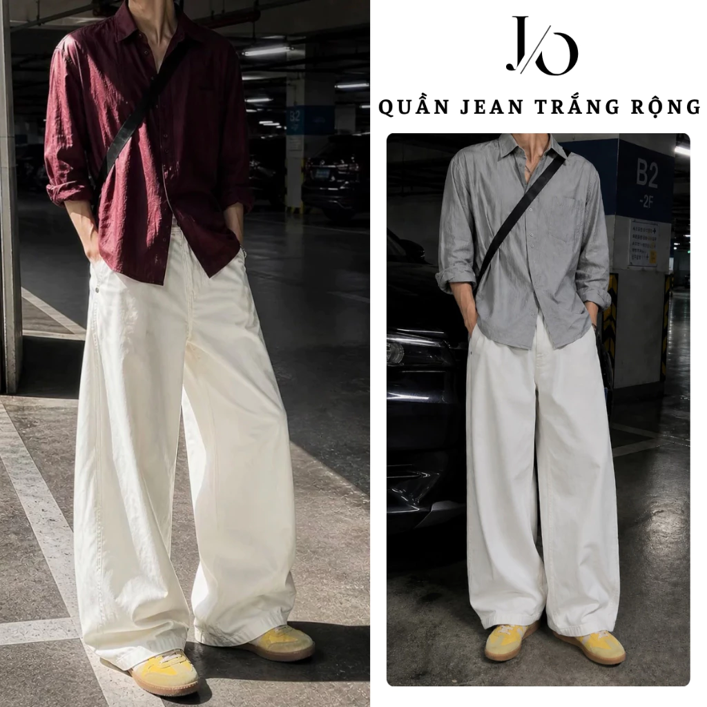 Quần Jean TRẮNG Trơn Suông Ống Rộng 33CM Lưng Cao Quần Jean Unisex Denim Mềm Không Xù Dáng Dài BIGSIZE