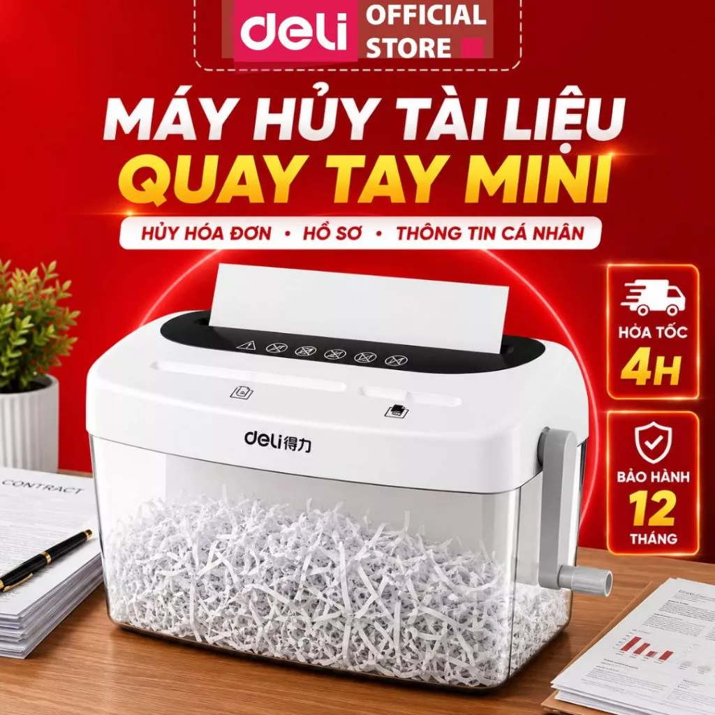 Máy Hủy Tài Liệu Mini DELI - Máy Cắt Giấy Bằng Tay Nhỏ Gọn Dễ Dàng Sử Dụng Phù Hợp Cho Doanh Nghiệp