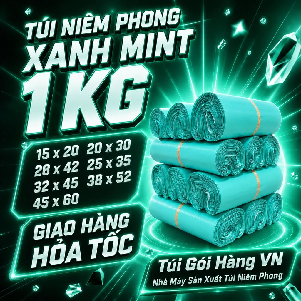 1KG Túi Niêm Phong Xanh Mint Keo Dán Tốt, Giao Hoả Tốc, Giá Đã Bao Gồm VAT - Túi Gói Hàng VN