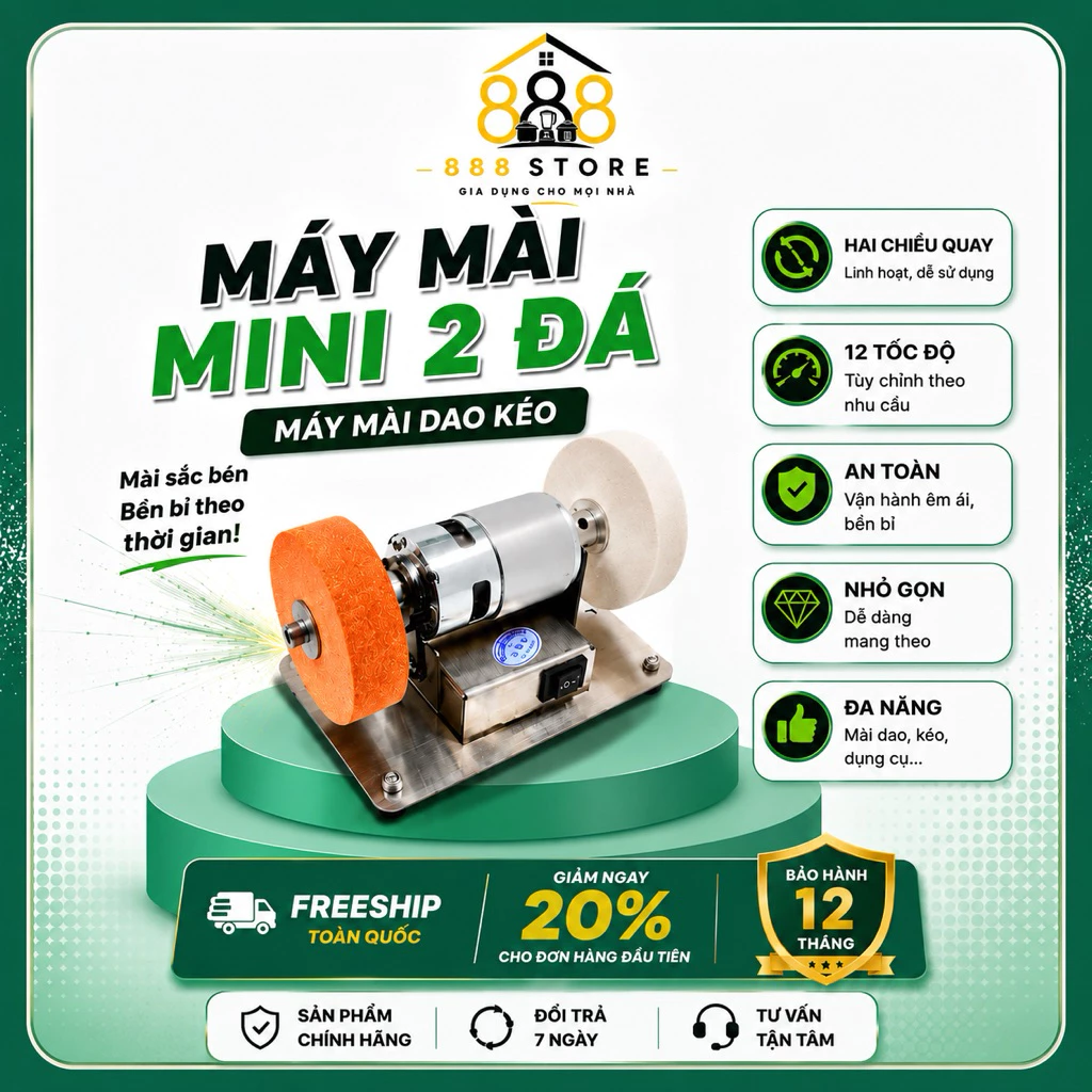 Máy Mài 2 Đá Mini Để Bàn 220V - Động Cơ 775 Mạnh Mẽ, Đa Năng Mài Dao Kéo & Đánh Bóng, Thiết Kế Nhỏ Gọn Tiện Lợi