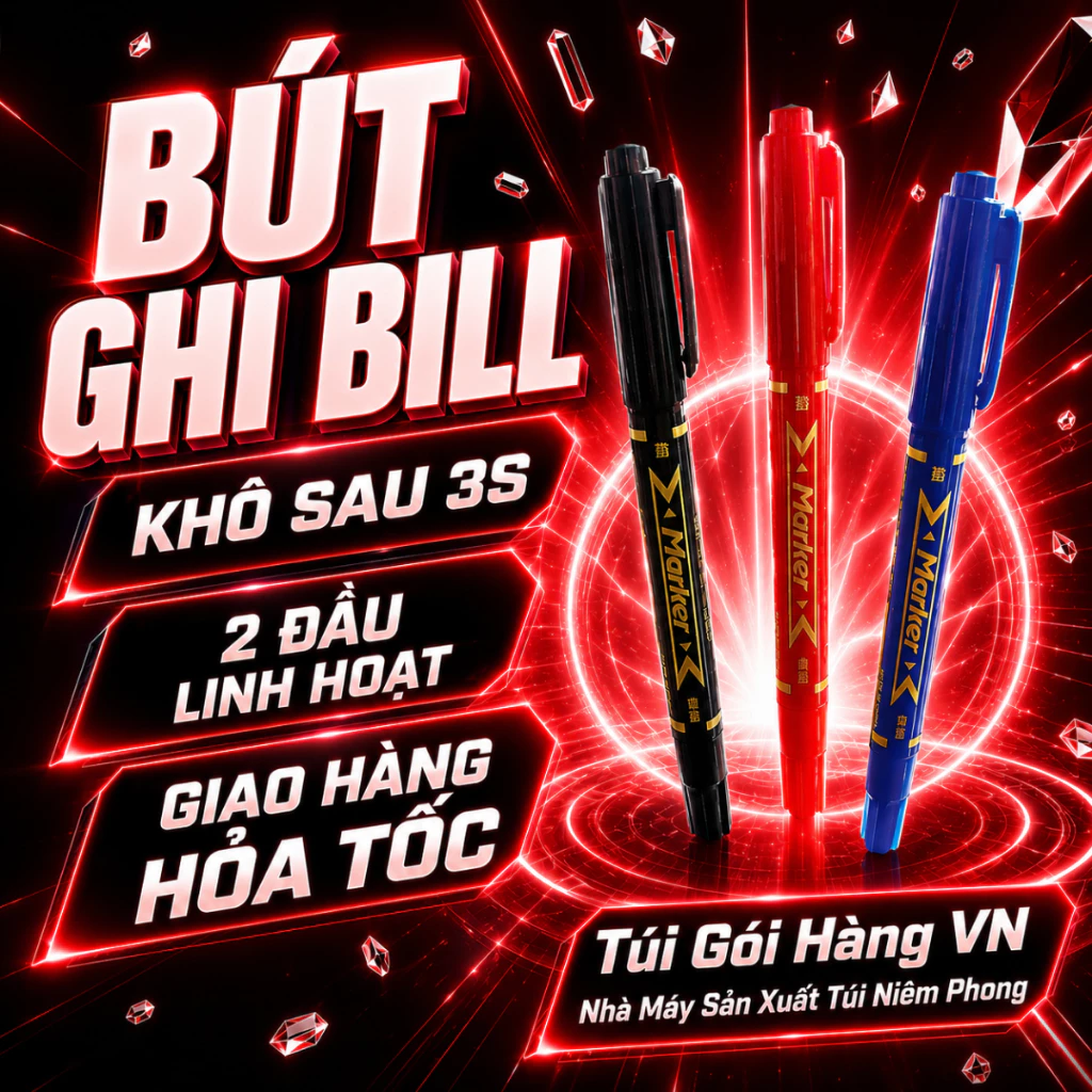 Hộp 10 Bút Lông Mực Nhanh Khô, Hai Đầu Bút Tiện Lợi - Túi Gói Hàng VN