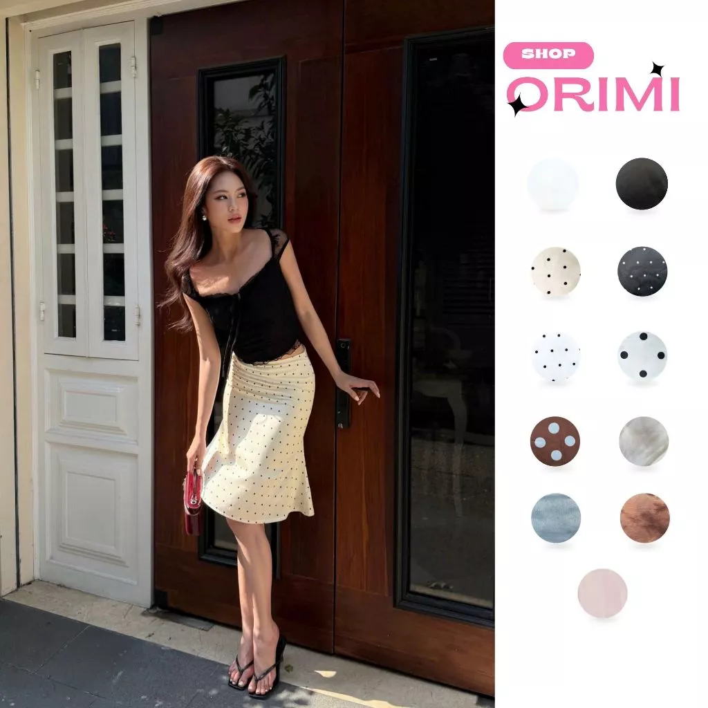 Chân váy lụa dáng lửng chất satin không nhăn 2 lớp cạp cao trắng/đen/chấm bi L14 BigSize- Orimi