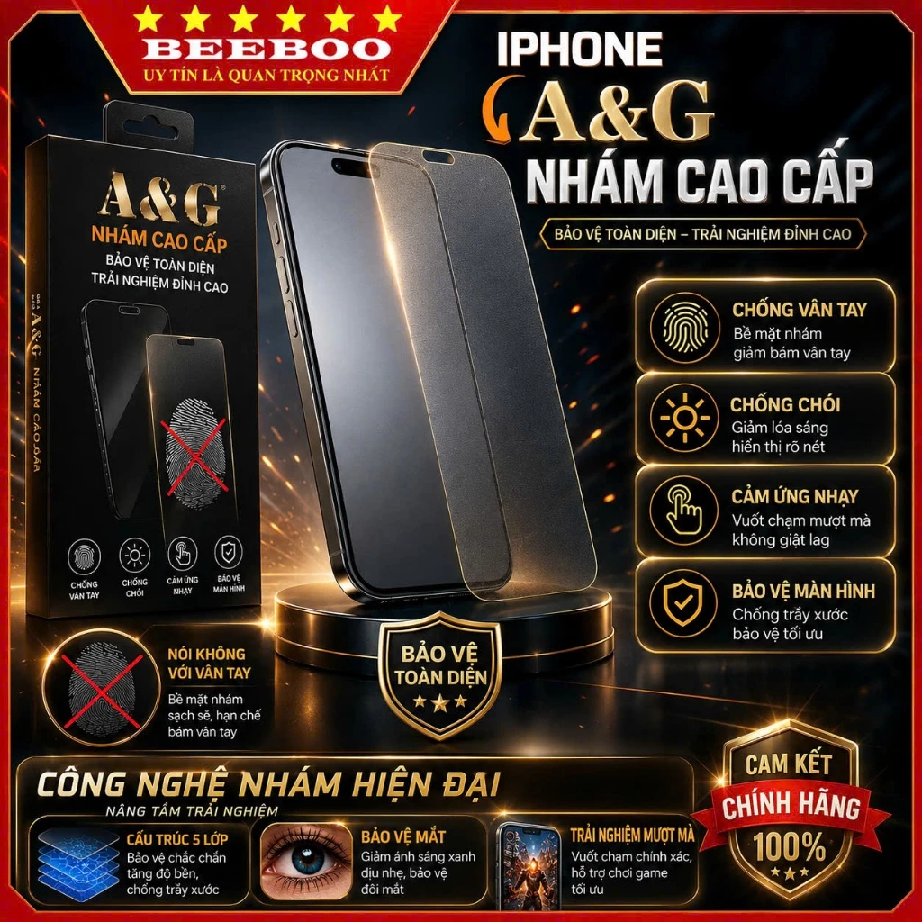 Cường Lực Chống Vân Tay Iphone 11 12 13 14 Promax 15 Plus 16 Pro 17 Promax - Full keo - Full màn - Chống Trầy - Nhám AG