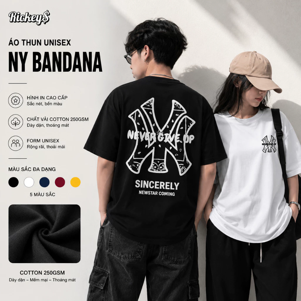 Áo Thun Unisex NY Bandana, Hình In Cao Cấp, Chất Vải Cotton 250gsm, From Unisex